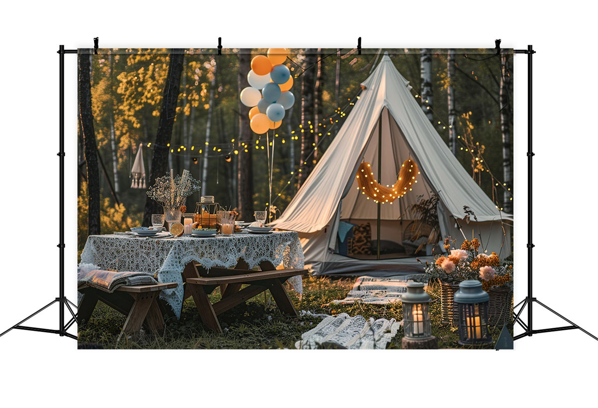Photography Backdrop Forest Cozy Autumn Glamping Night Backdrop CJJ2-139
