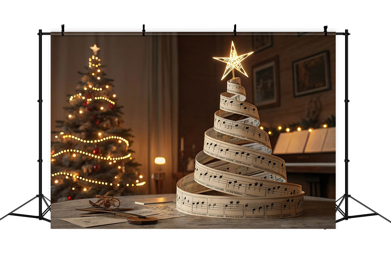 Joy to the World Backdrop Christmas Tree Sheet Music Backdrop CJJ2-14