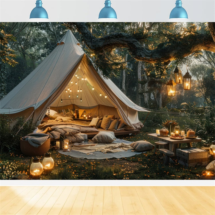 Forest Photography Backdrop Cozy Lantern Festival Tent Backdrop CJJ2-26