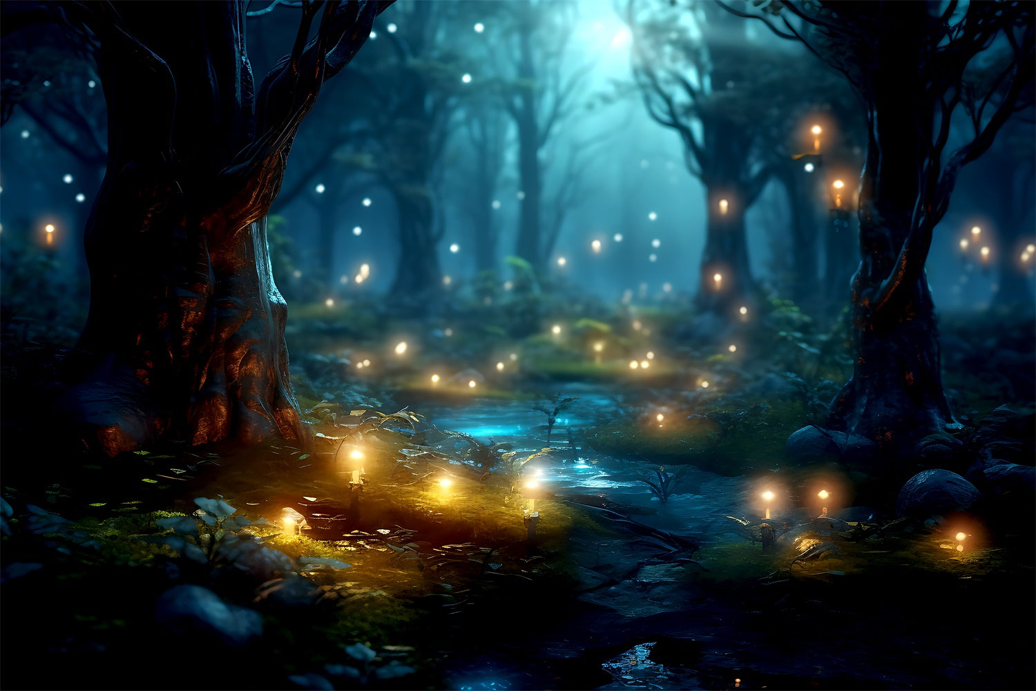 Forest Backdrop Dreamy Midnight Forest Glowing Backdrop CJJ2-33