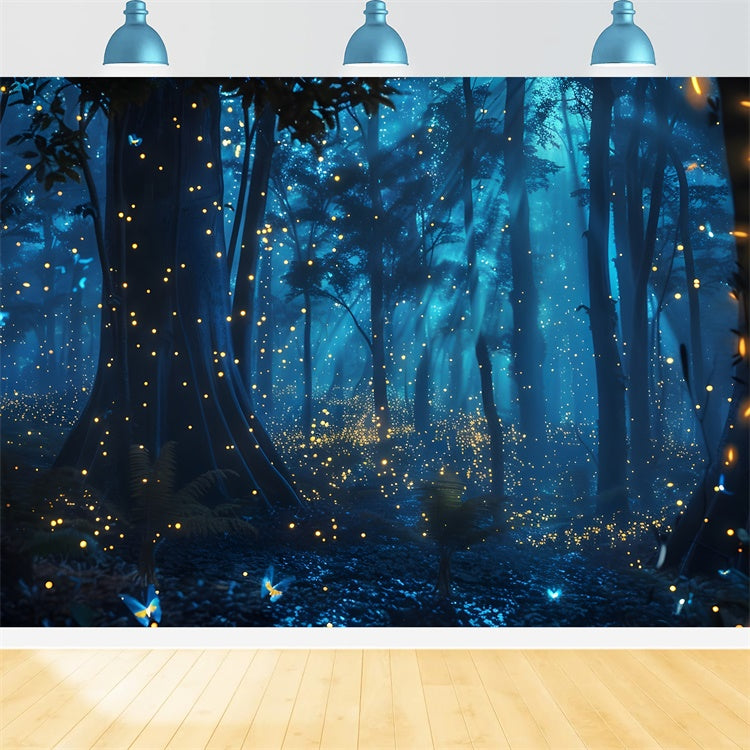 Forest Backdrop Dreamy Blue Glow Enchanted Woods Backdrop CJJ2-38