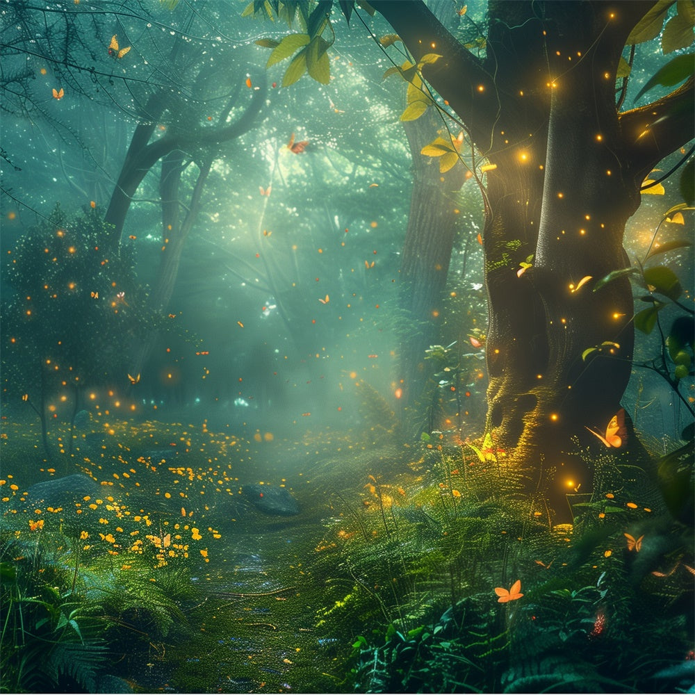 Forest Backdrop Luminous Fireflies Secret Grove Backdrop CJJ2-46