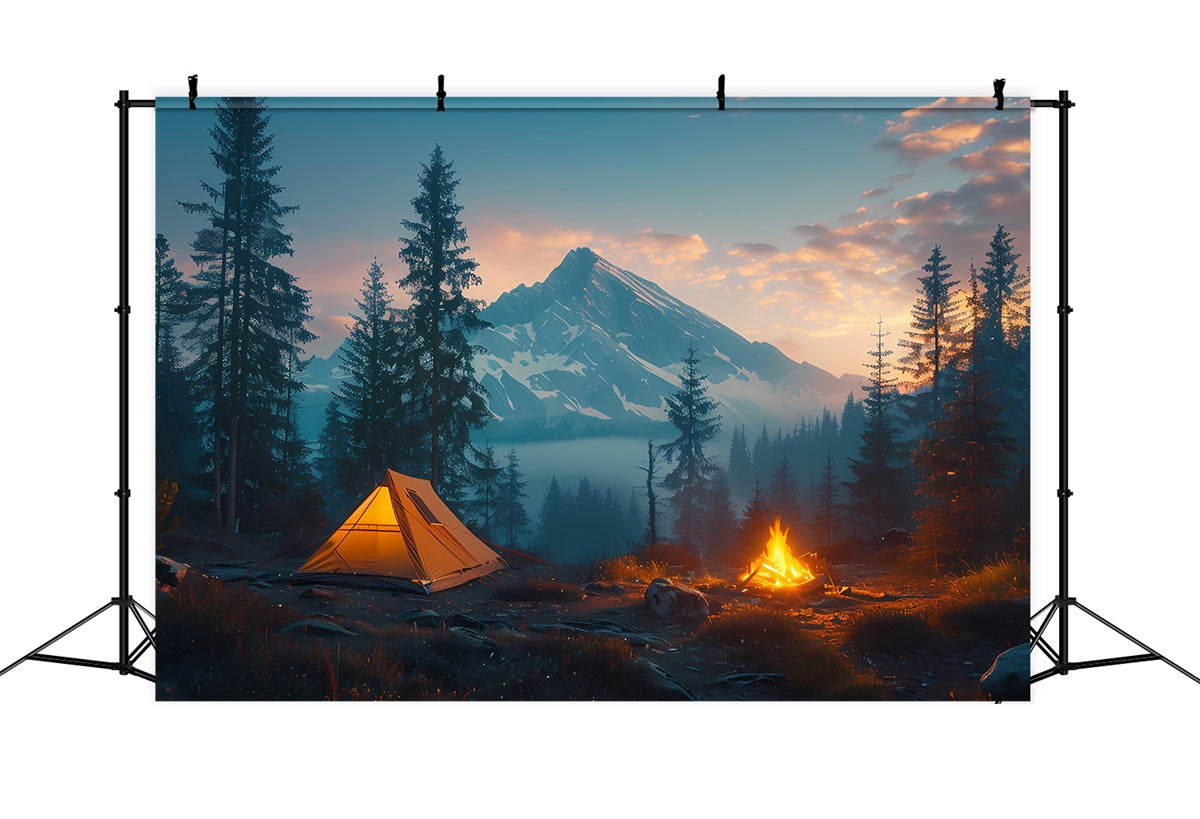Wilderness Backdrop Snowy Summit Forest Camping Backdrop CJJ2-47