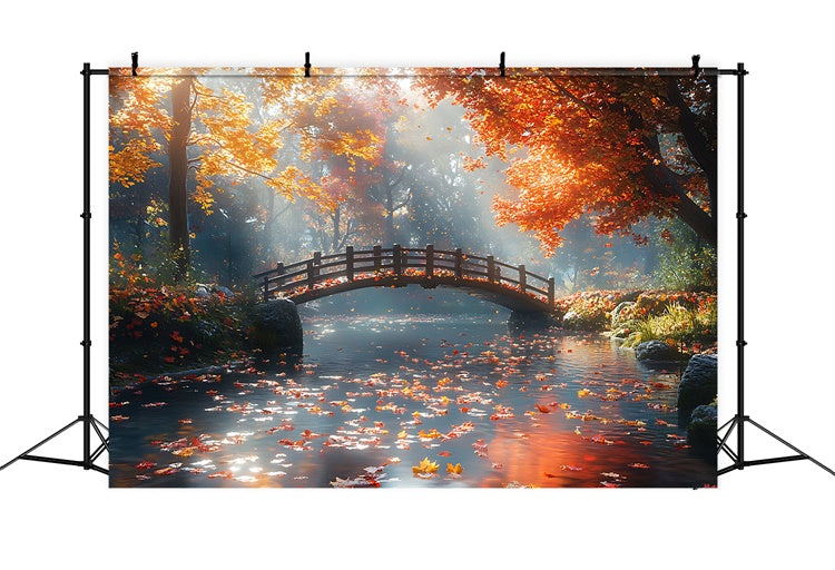 Autumn Forest Backdrop Tranquil Maple Leaves Bridge Backdrop CJJ2-52