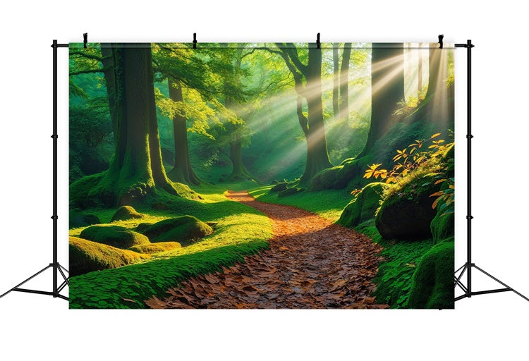 Forest Backdrop Photography Golden Sunbeam Mossy Path Backdrop CJJ2-53