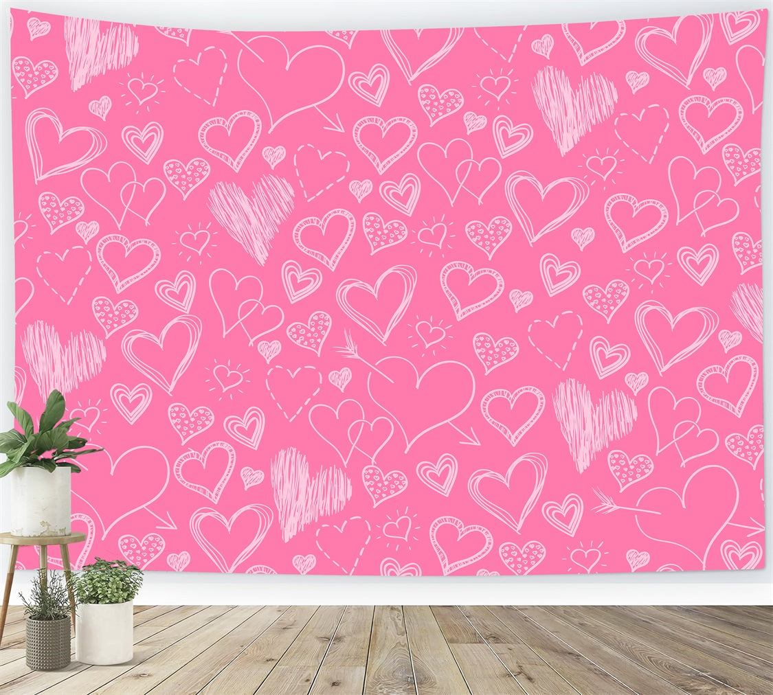 Pink Girl Backdrop Hand-Drawn Pink Hearts Backdrop CJJ2-70