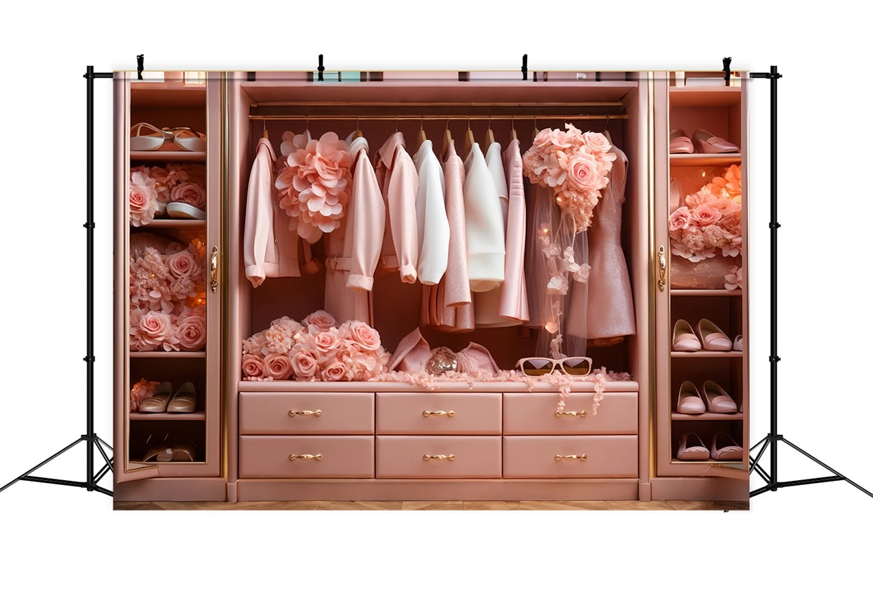 Fashion Doll Theme Backdrop Floral Pink Wardrobe Backdrop CJJ2-80