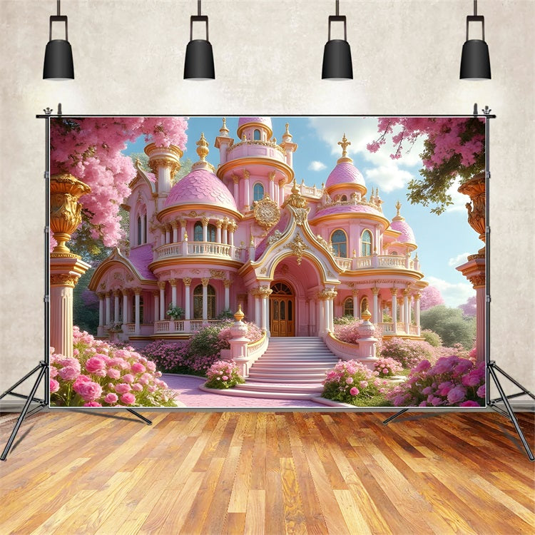 Fashion Doll Backdrop Pink Fairytale Castle Backdrop CJJ2-87