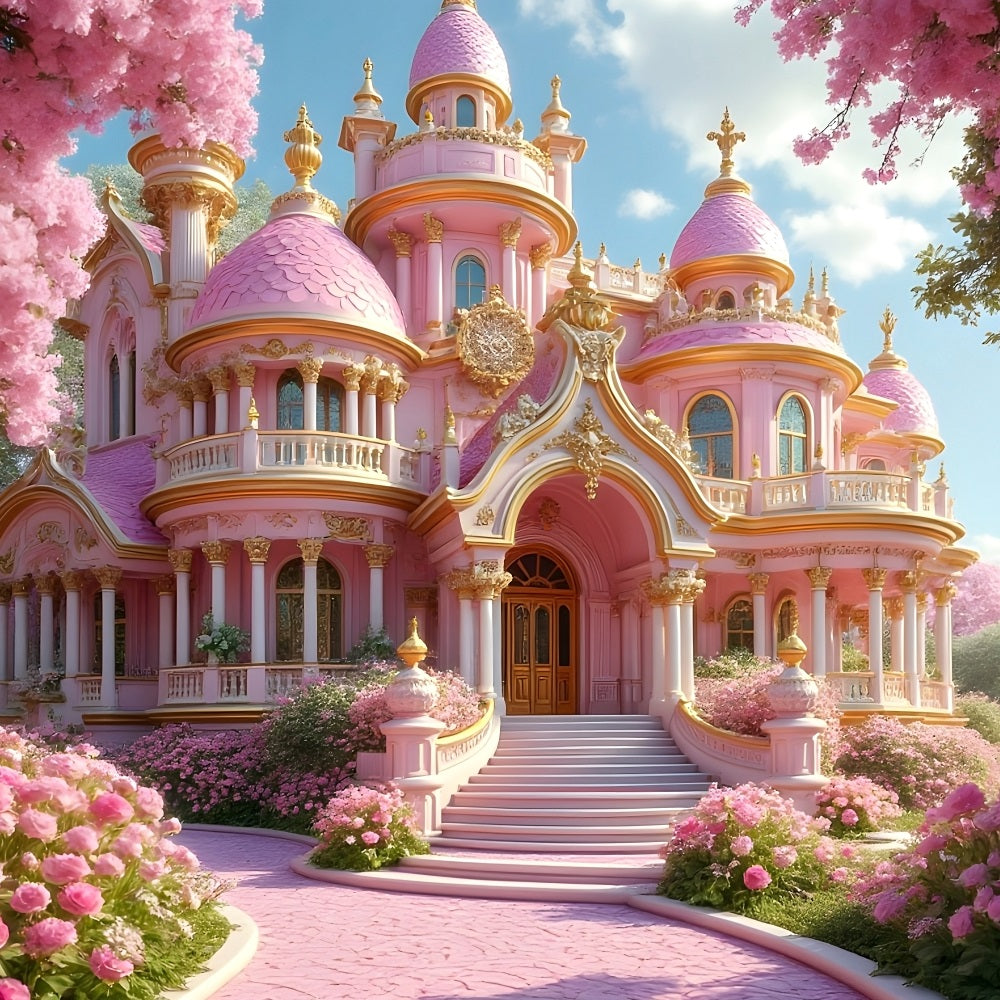 Fashion Doll Backdrop Pink Fairytale Castle Backdrop CJJ2-87