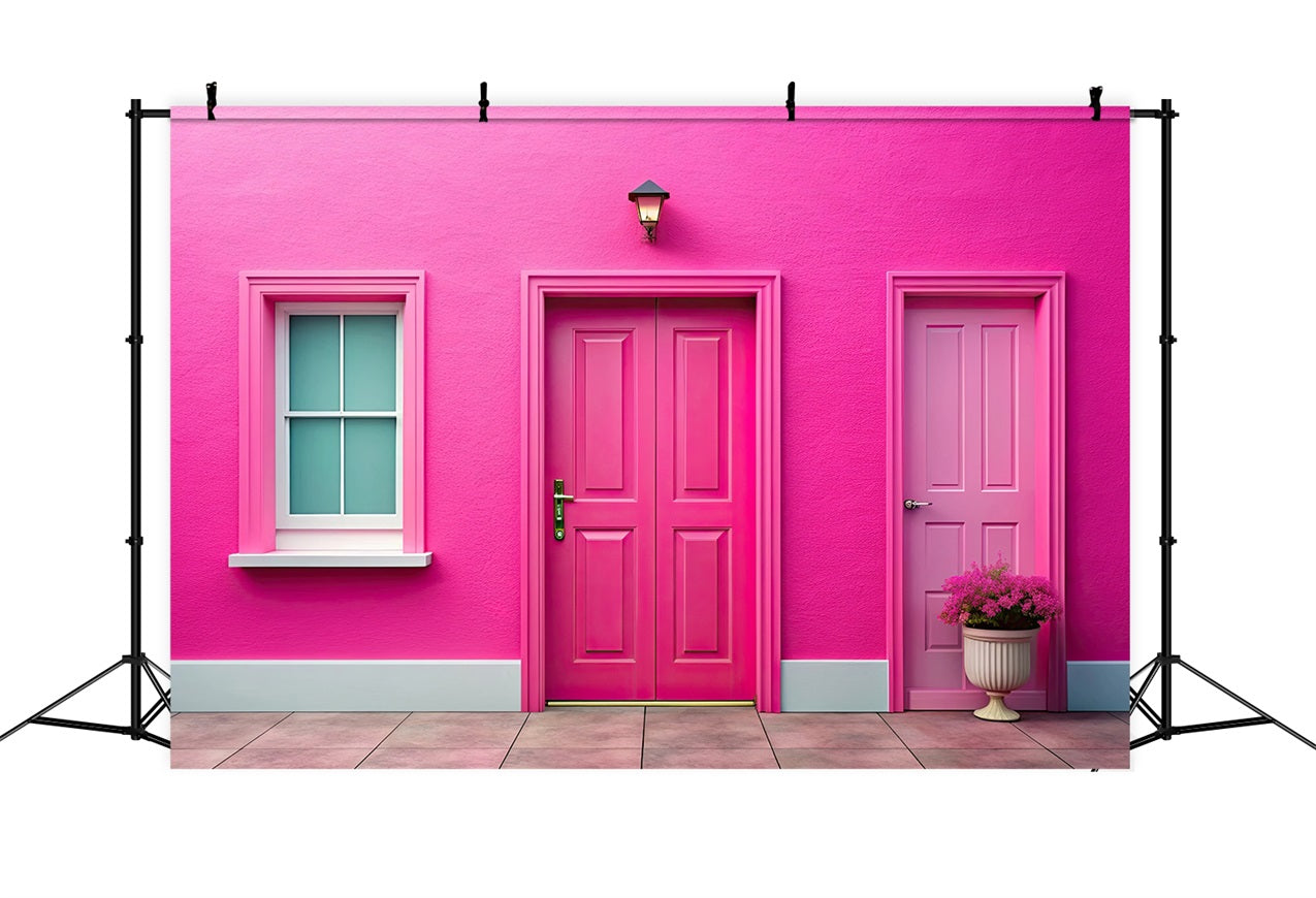 Fashion Doll Backdrop Photo Backdrop Chic Pink House Entrance Backdrop CJJ2-92