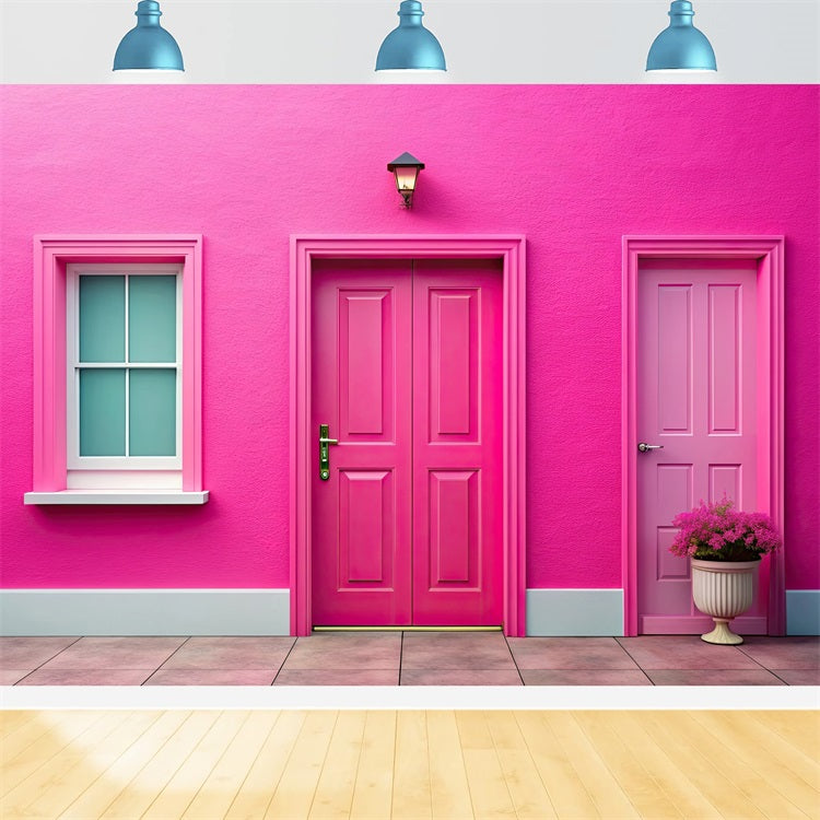 Fashion Doll Backdrop Photo Backdrop Chic Pink House Entrance Backdrop CJJ2-92