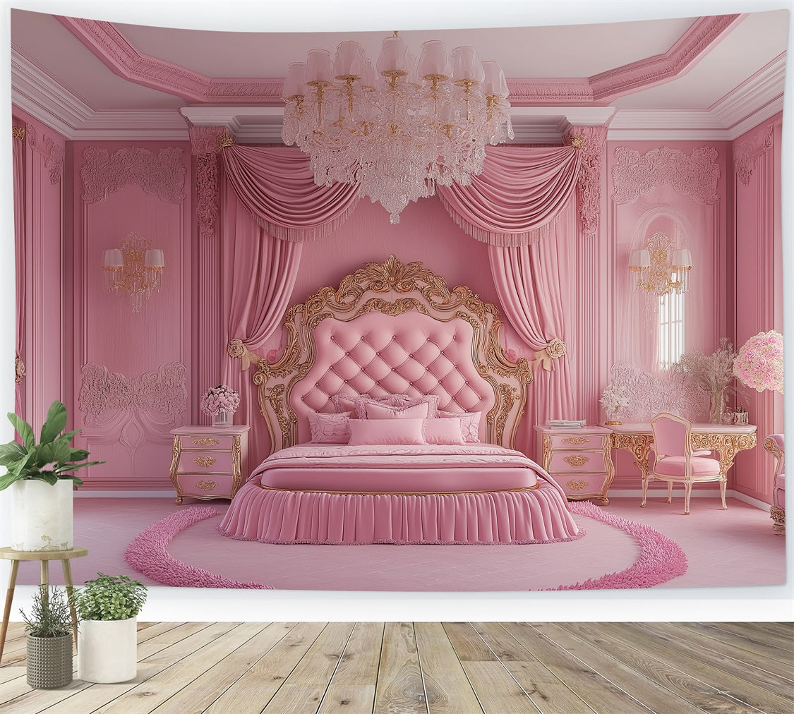 Fashion Doll Backdrop Backdrop Pink Baroque Bedroom Backdrop CJJ2-94