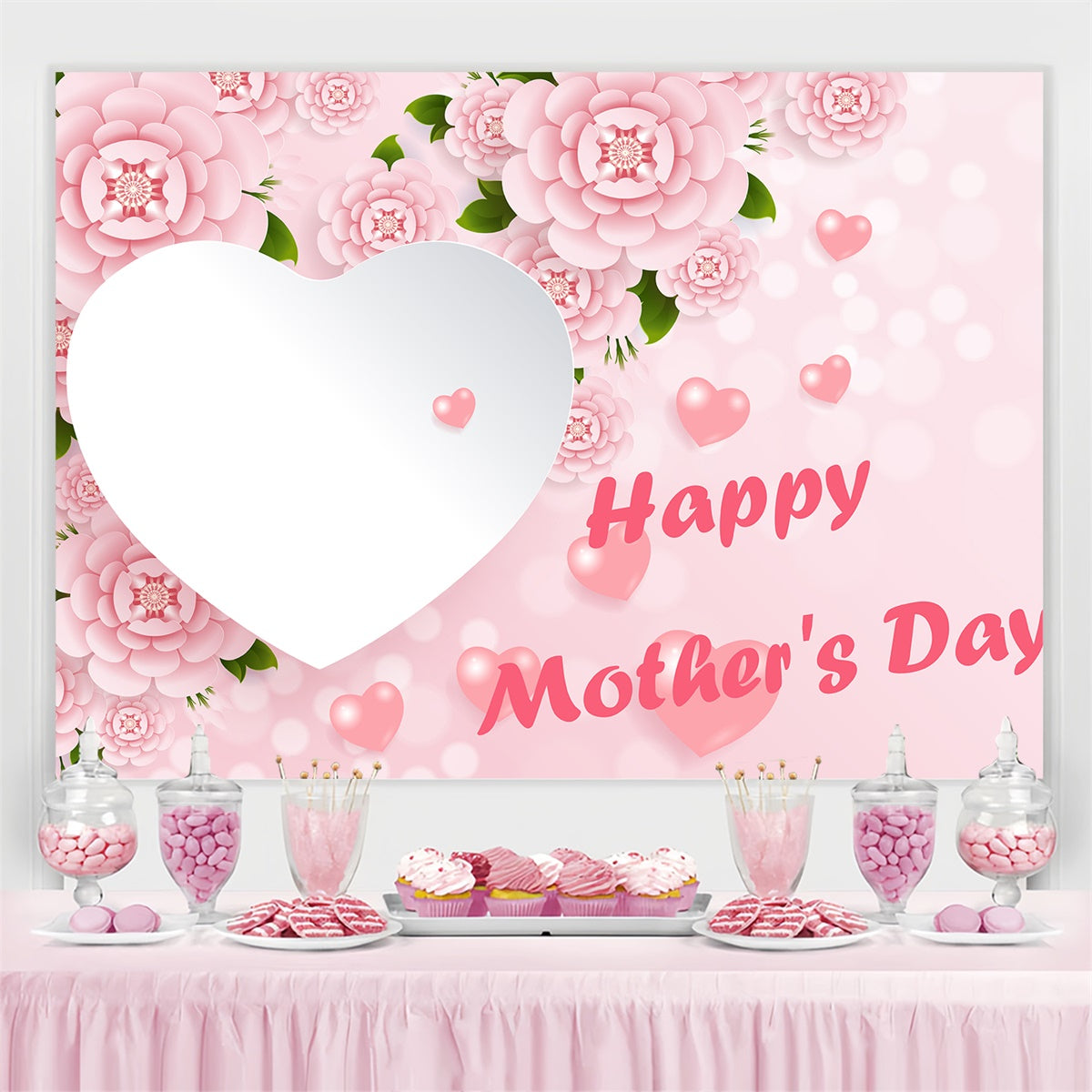 Mothers Day Backdrop Romantic Floral Heart Customized Backdrop CJJ3-107