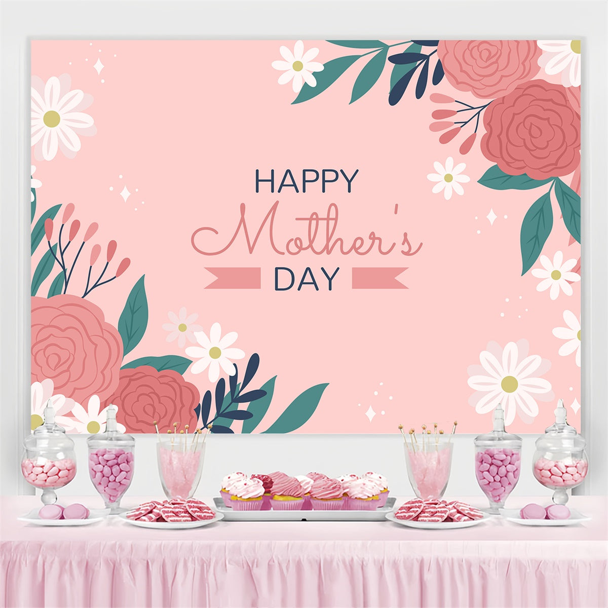 Mothers Day Backdrops Graceful Pink Floral Personalized Backdrop CJJ3-135