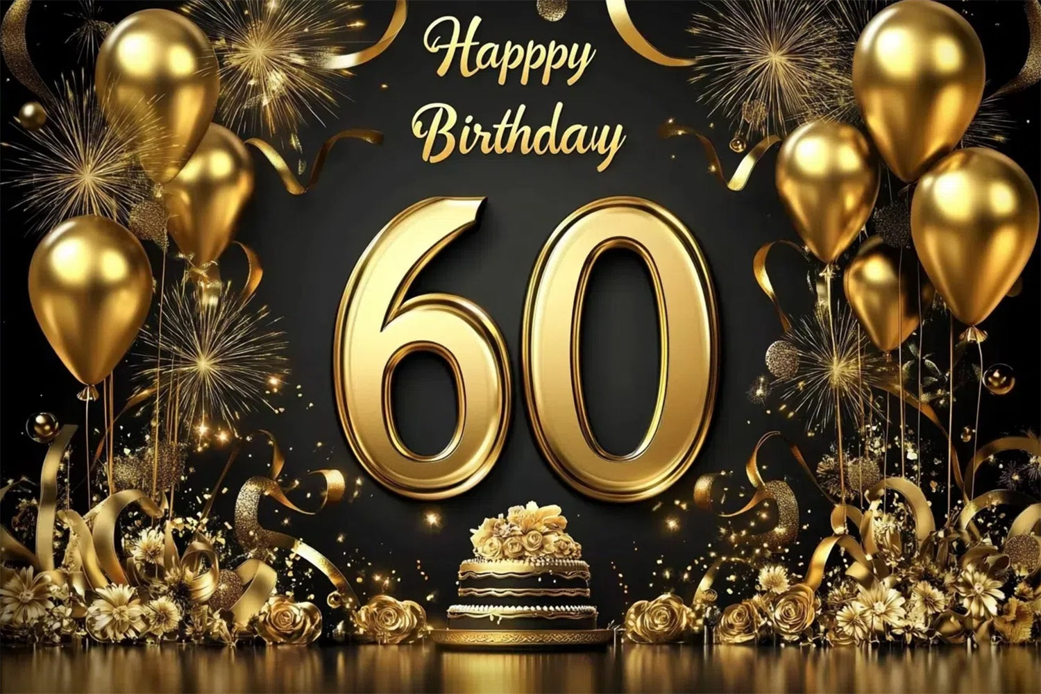 Personalized 60th Birthday Backdrop Golden Balloon Sparkle Backdrop CJJ3-208