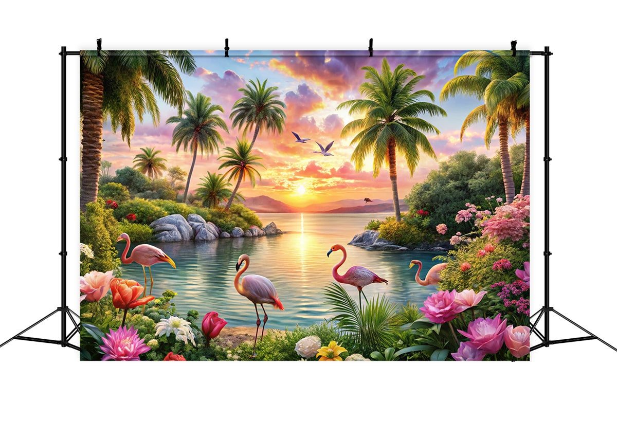 Tropical Beach Backdrop Island Flamingo Dream Summer Backdrop CJJ3-225