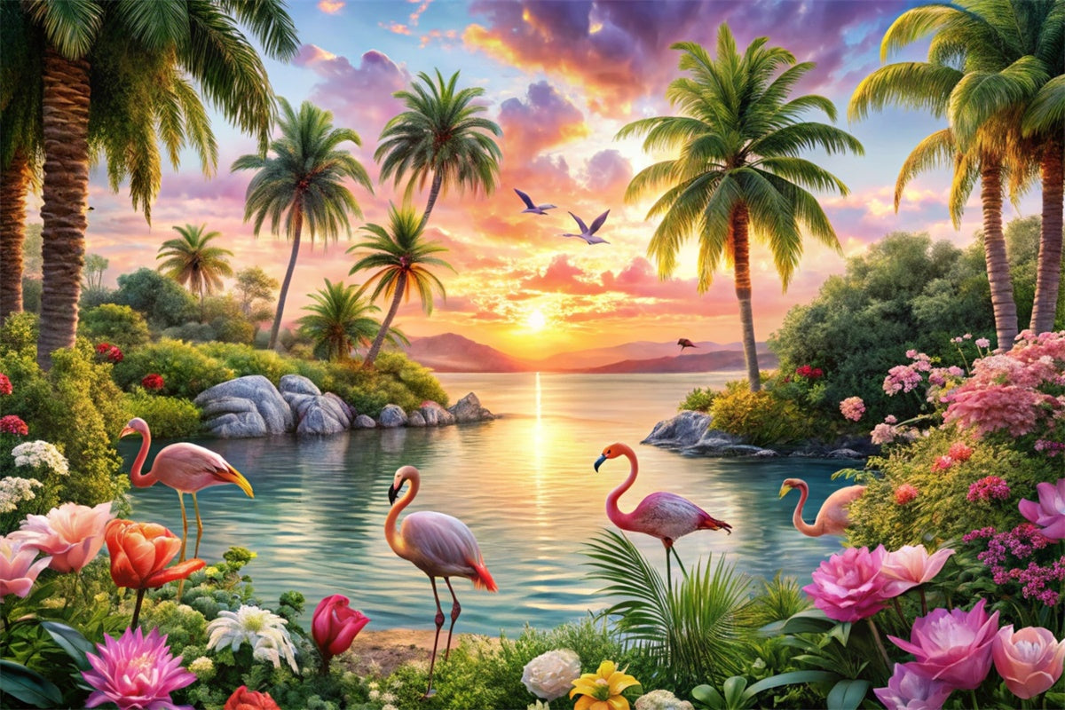 Tropical Beach Backdrop Island Flamingo Dream Summer Backdrop CJJ3-225