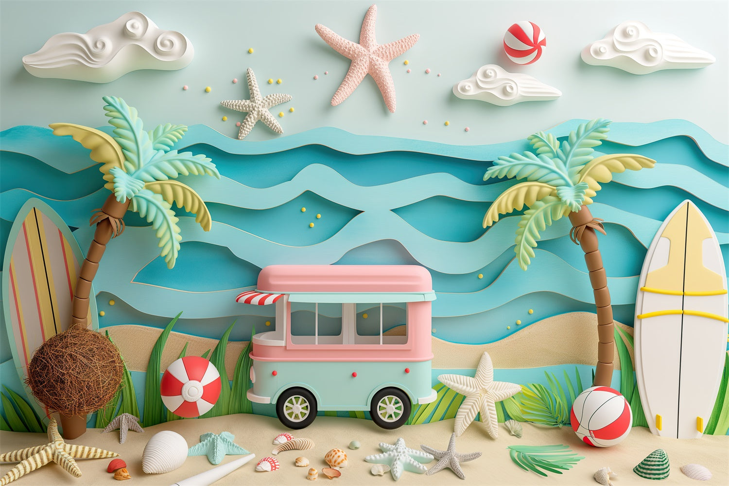 Summer Photo Backdrop Kids Beach Party Tropical Backdrop CJJ3-226