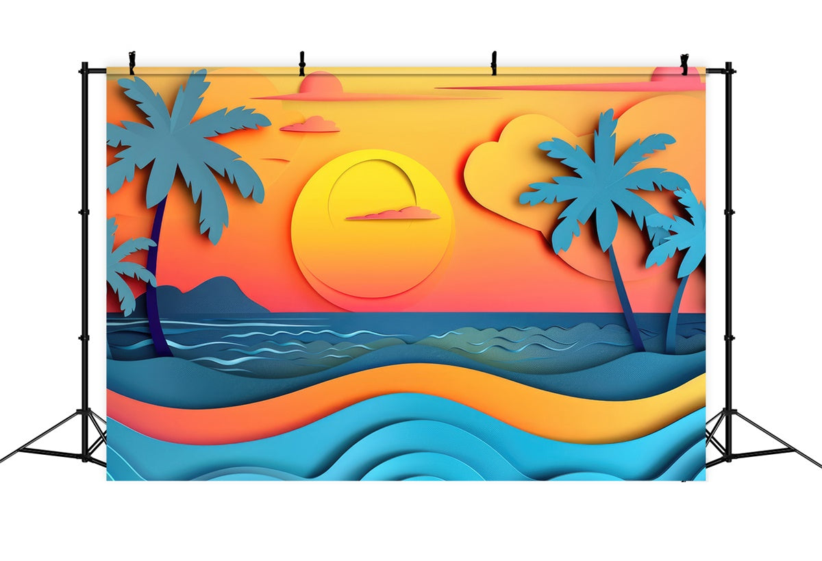 Summer Photo Backdrop Sunset Palm Trees Sea Backdrop CJJ3-230