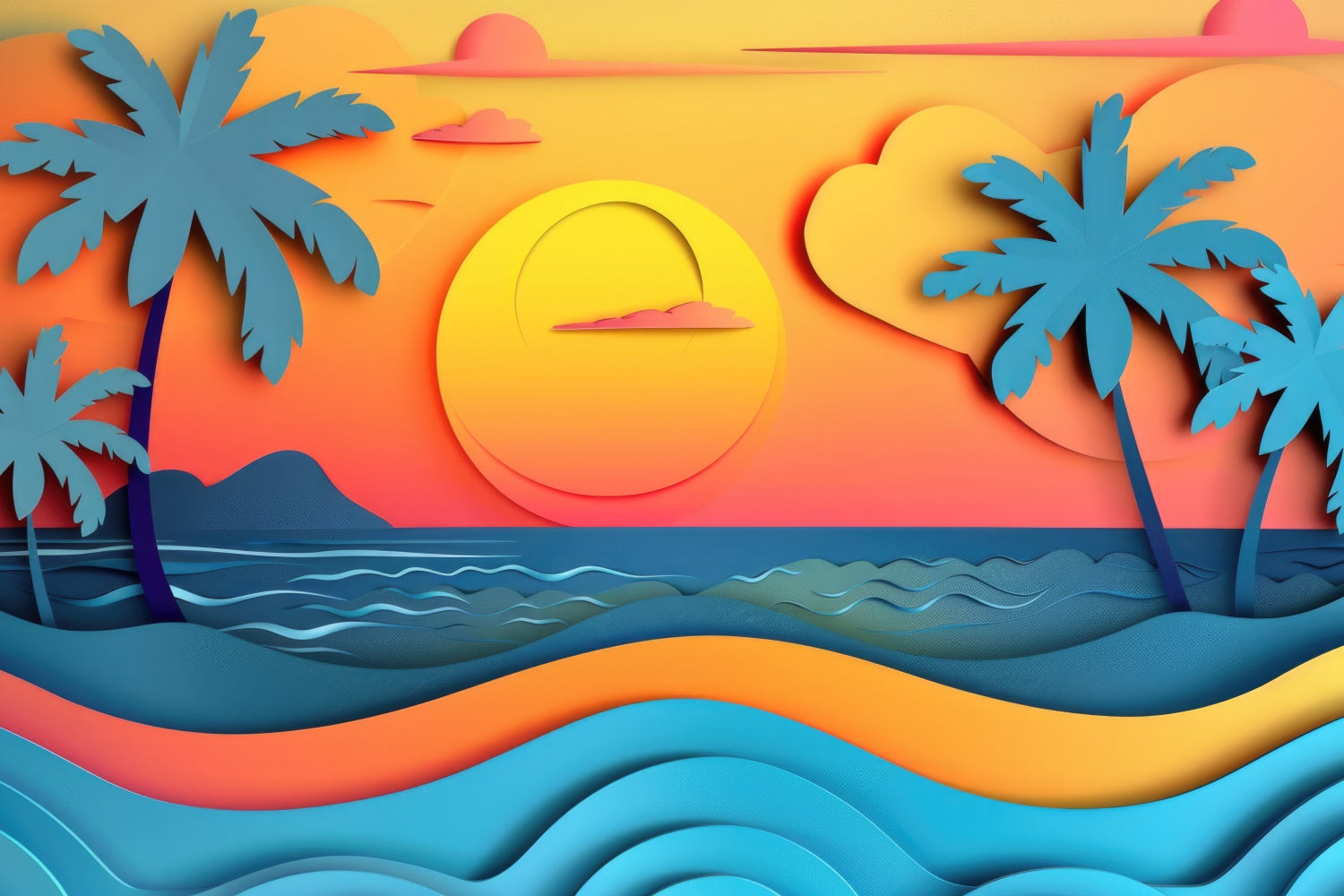 Summer Photo Backdrop Sunset Palm Trees Sea Backdrop CJJ3-230
