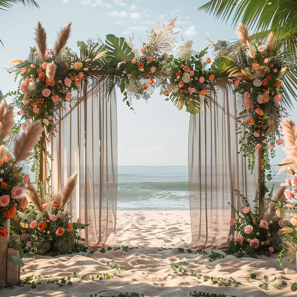 Beach Wedding Backdrop Tropical Floral Beach Summer Backdrop CJJ3-232