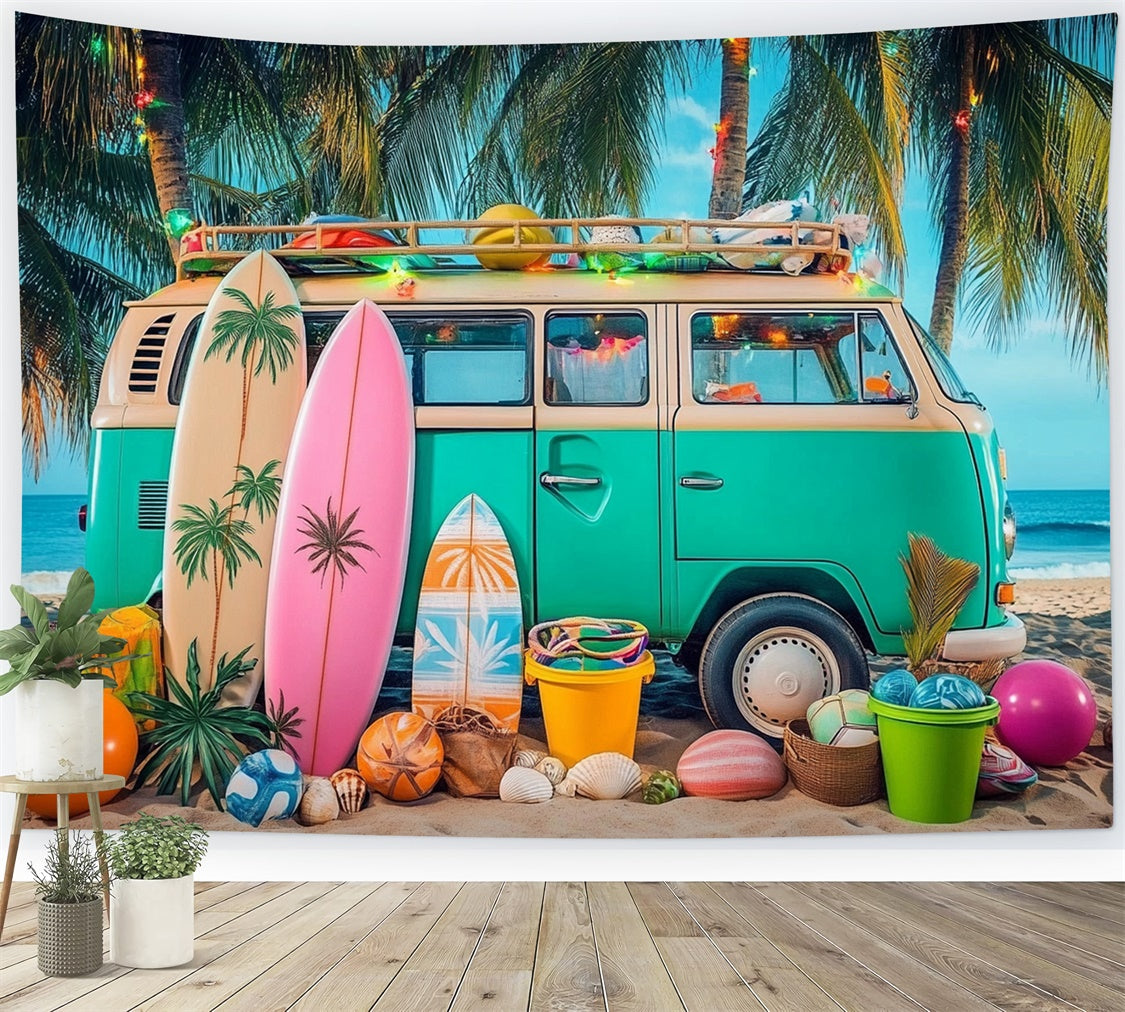 Photo Backdrop Beach Retro Car Sunset Beach Summer Backdrop CJJ3-244