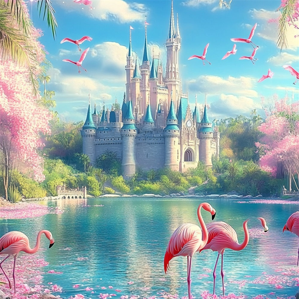 Tropical Beach Backdrop Dream Castle Flamingo Summer Backdrop CJJ3-247