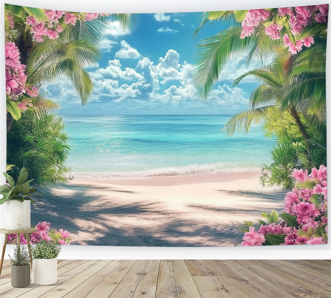 Beach Backdrop Pink Flower Ocean Dream Summer Backdrop CJJ3-248
