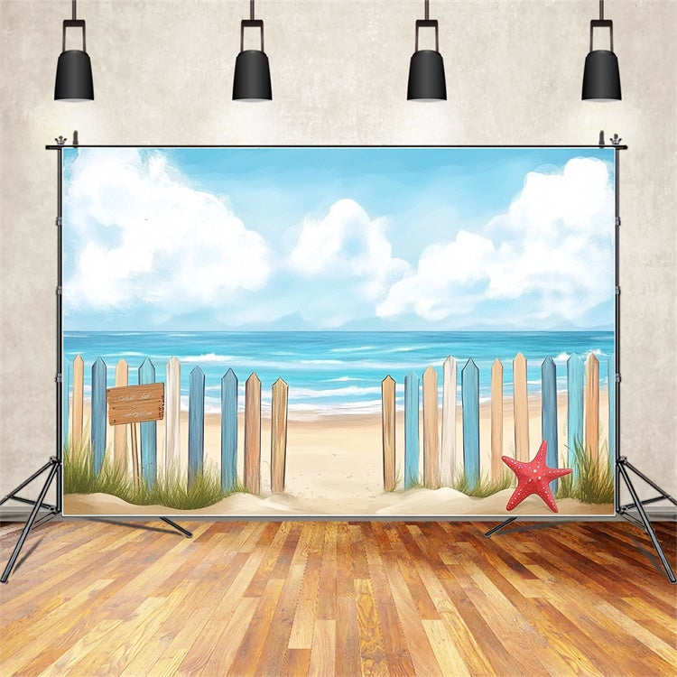 Beach Backdrop Photography Colorful Fence Sea Summer Backdrop CJJ3-249