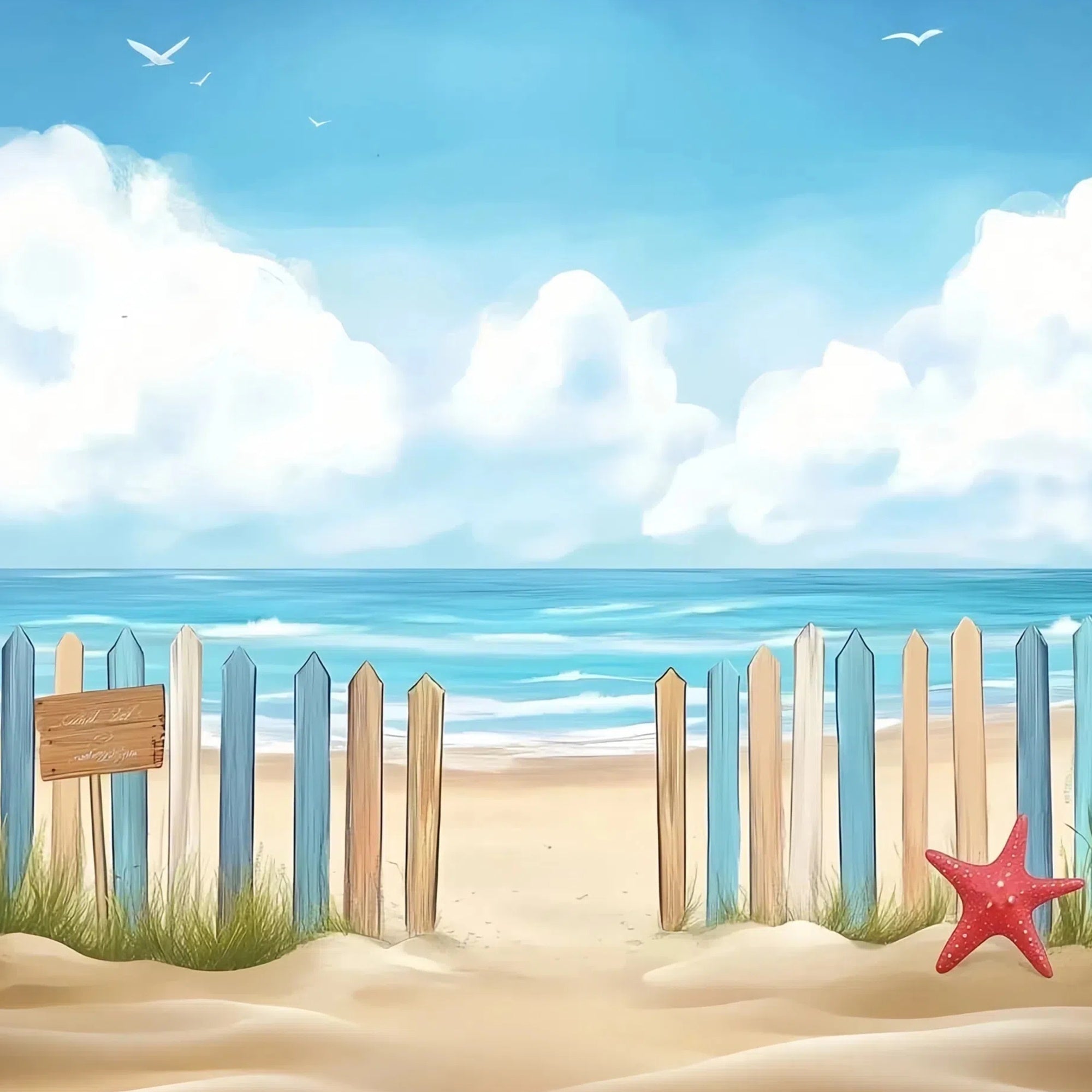 Beach Backdrop Photography Colorful Fence Sea Summer Backdrop CJJ3-249