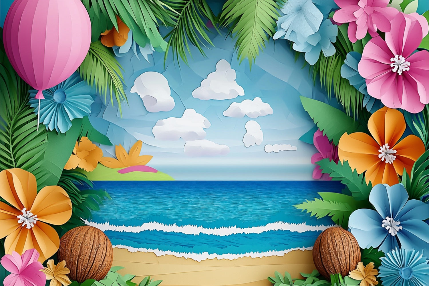Summer Photo Backdrop Handcrafted Beach Bloom Backdrop CJJ3-250