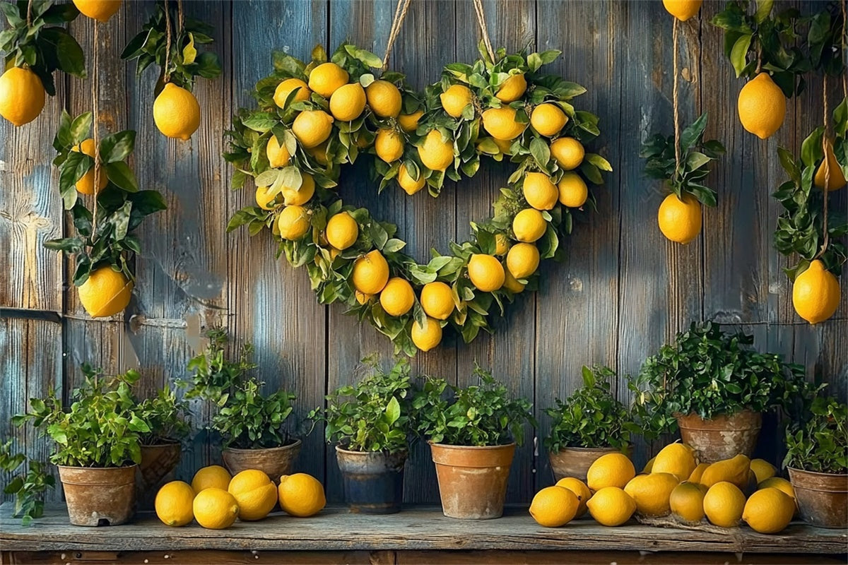 Lemon Backdrop Rustic Lemon Heart Wreath Summer Backdrop CJJ3-255