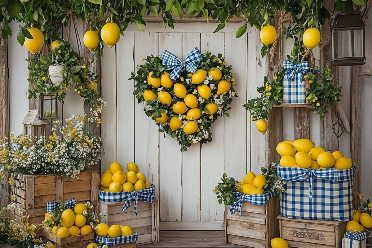 Lemon Backdrop Heart Lemon Wreath Door Summer Backdrop CJJ3-261
