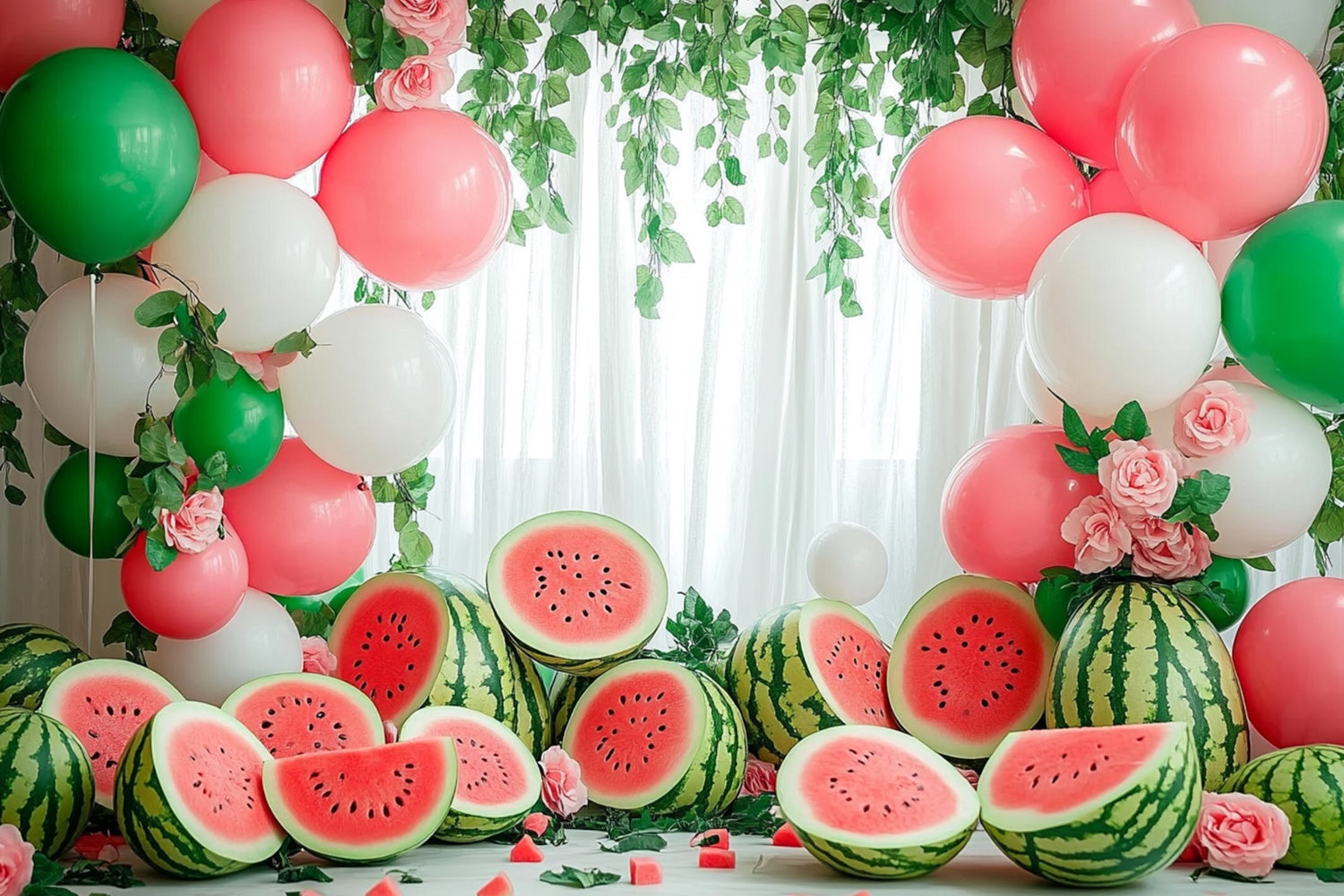 Watermelon Photo Backdrop Watermelon Balloon Garland Summer Backdrop CJJ3-262