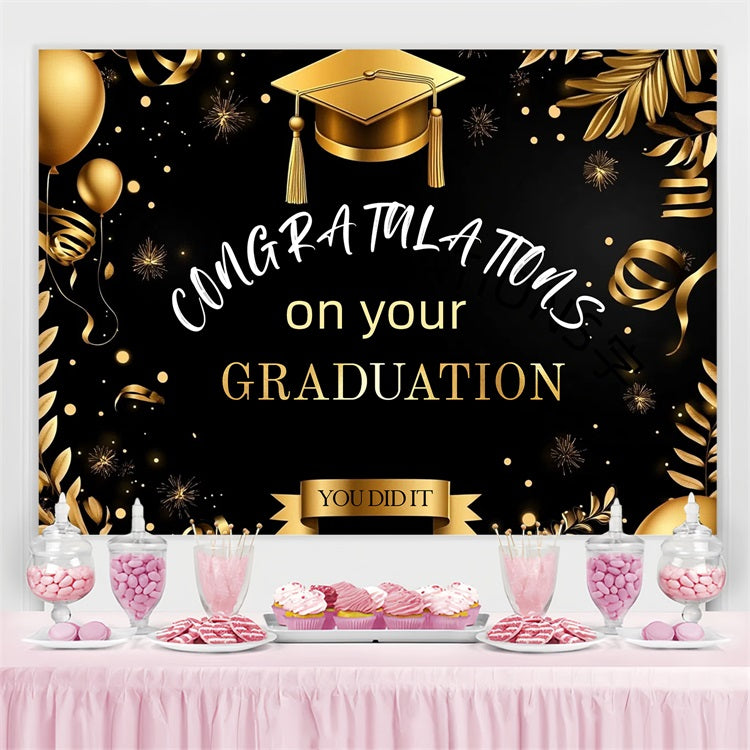 Graduation Photo Backdrop Gold Balloon Hat Party Graduation Backdrop CJJ3-271