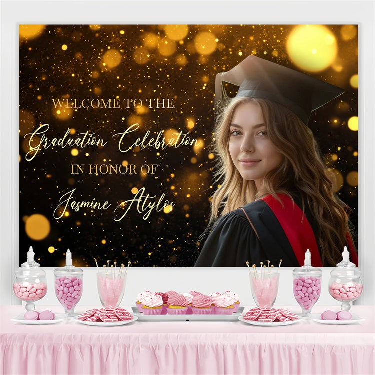 Graduation Backdrop Golden Sparkle Personalised Party Graduation Backdrop CJJ3-274