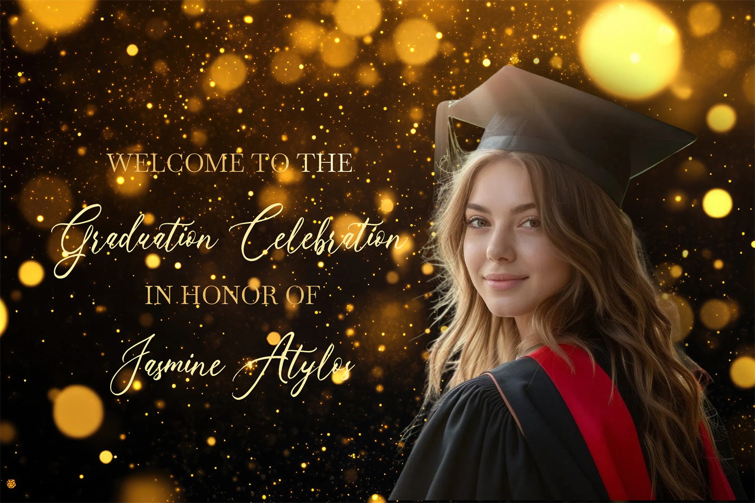 Graduation Backdrop Golden Sparkle Personalised Party Graduation Backdrop CJJ3-274