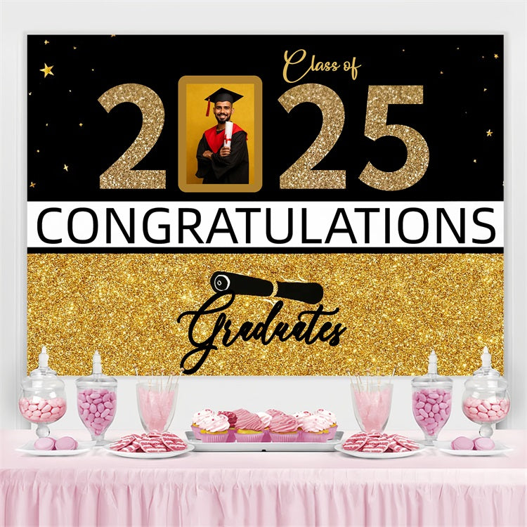 2025 Graduation Backdrop Glittering Gold Frame Personalized Party Graduation Backdrop CJJ3-276