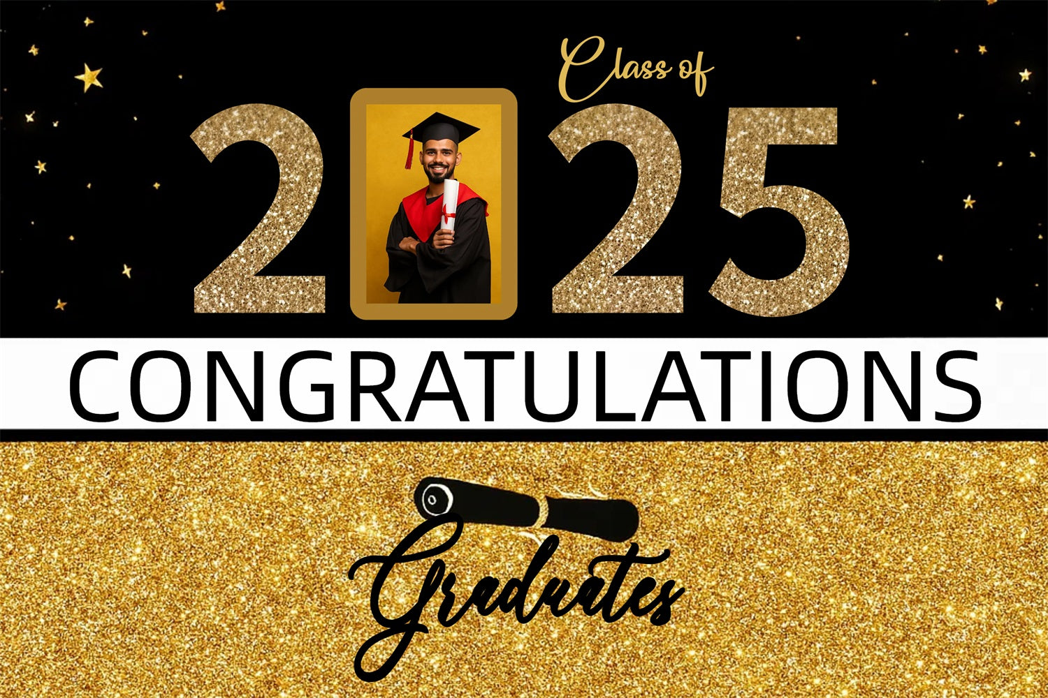 2025 Graduation Backdrop Glittering Gold Frame Personalized Party Graduation Backdrop CJJ3-276