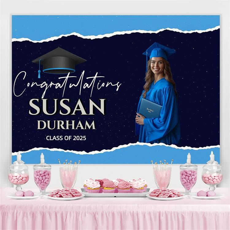 Blue Graduation Backdrop Starry Night Personalized Party Graduation Backdrop CJJ3-280