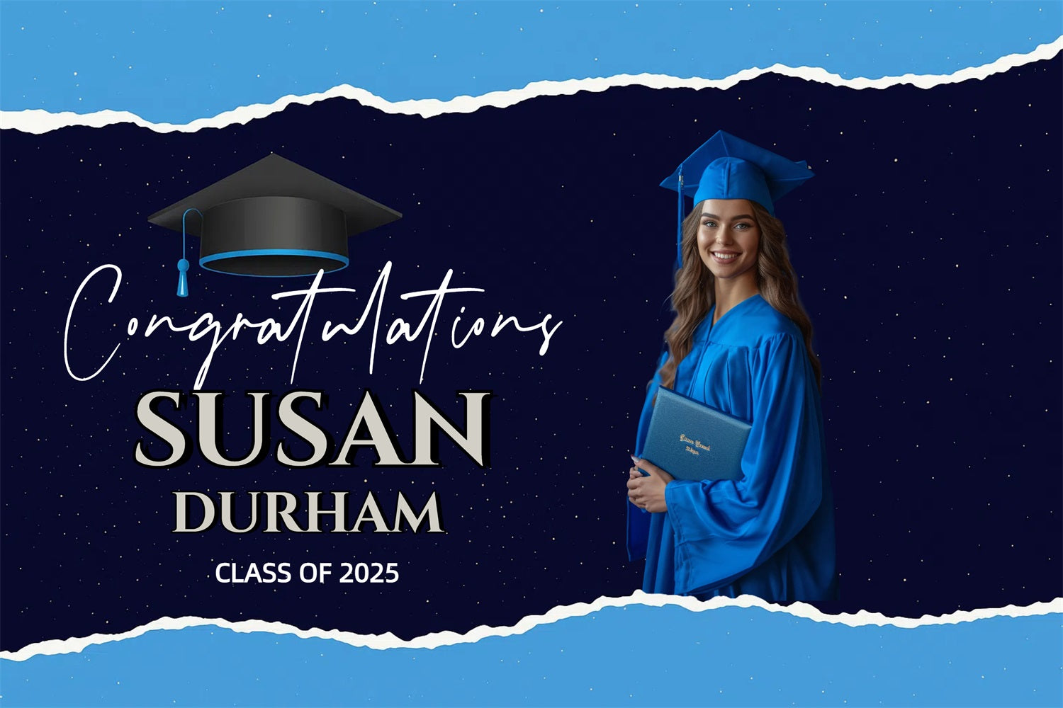 Blue Graduation Backdrop Starry Night Personalized Party Graduation Backdrop CJJ3-280