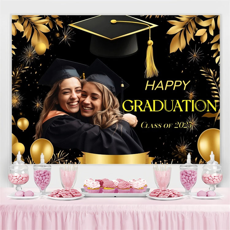 Graduation Backdrop Ideas Golden Cap Balloons Customized Party Graduation Backdrop CJJ3-281