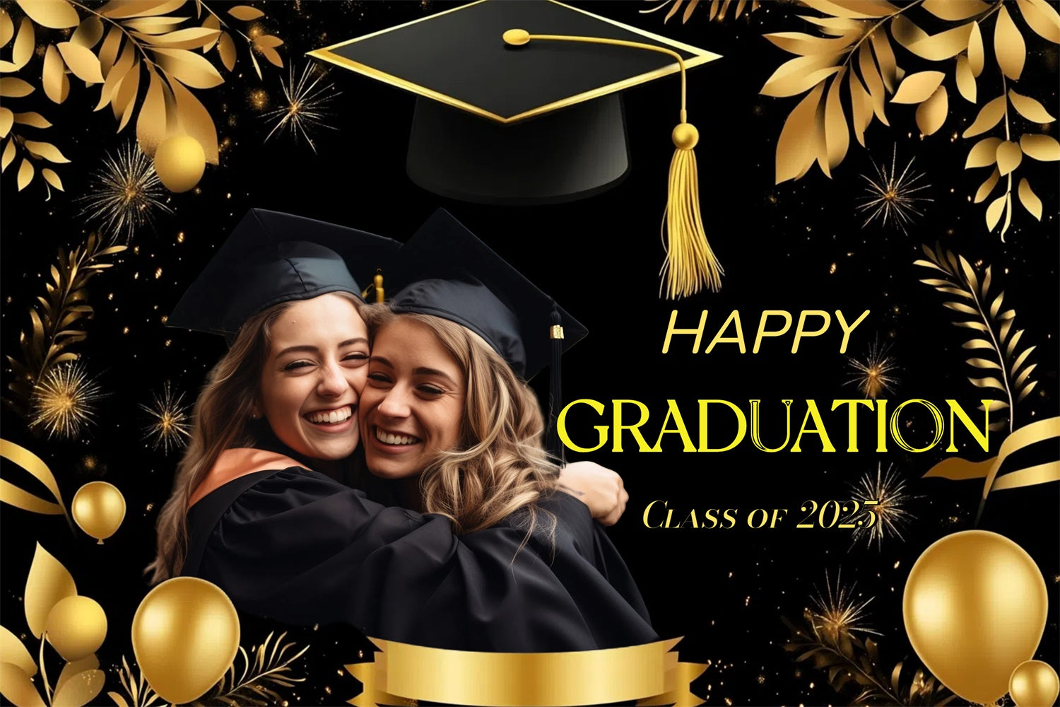 Graduation Backdrop Ideas Golden Cap Balloons Customized Party Graduation Backdrop CJJ3-281