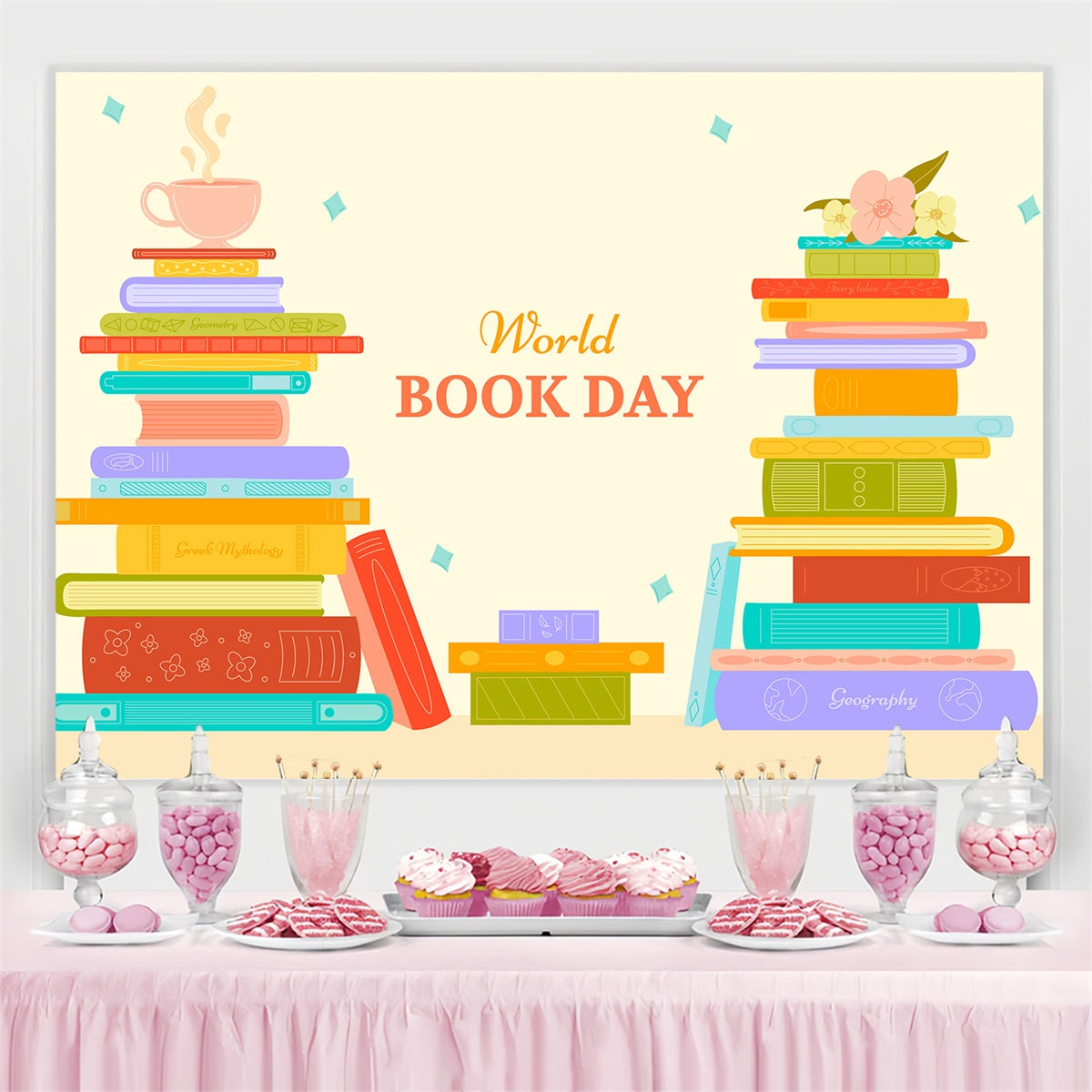 World Book Day Backdrop Colorful Stacked Books Backdrop CJJ3-46