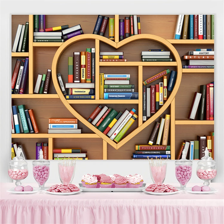 World Book Day Backdrop Heart Shaped Bookshelf Backdrop CJJ3-48