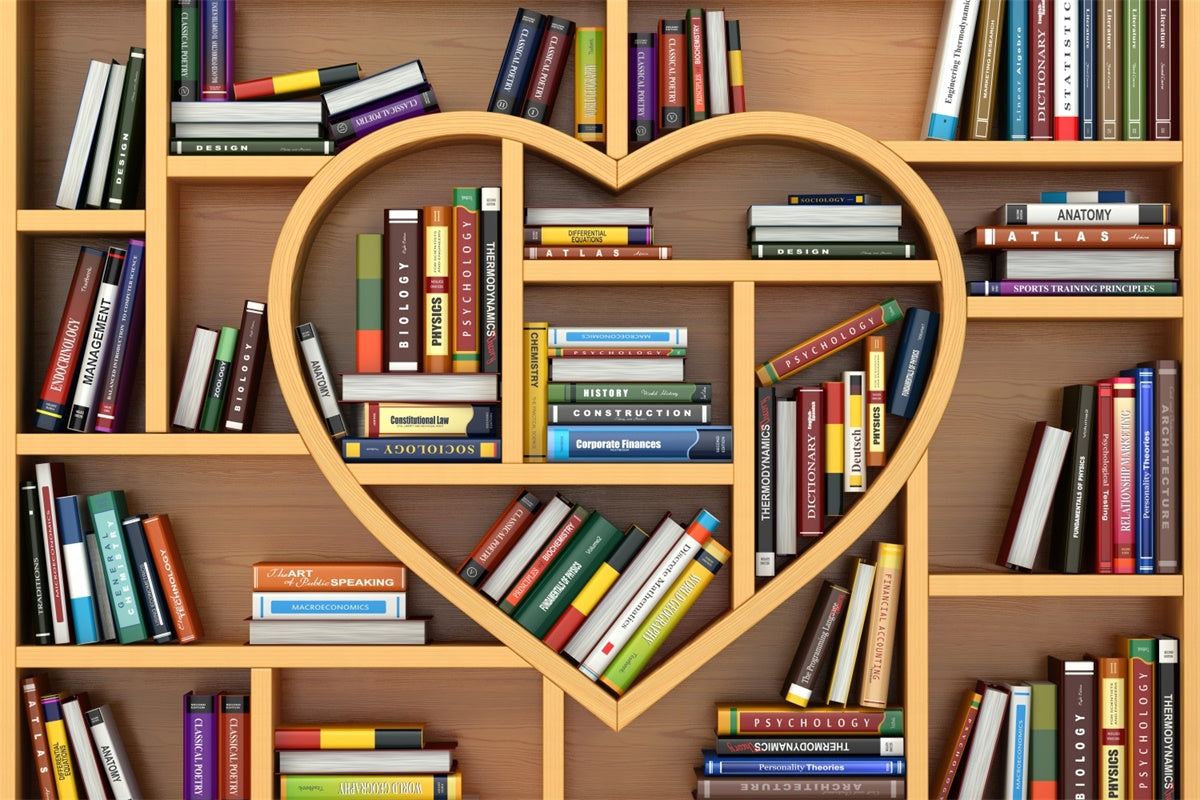 World Book Day Backdrop Heart Shaped Bookshelf Backdrop CJJ3-48