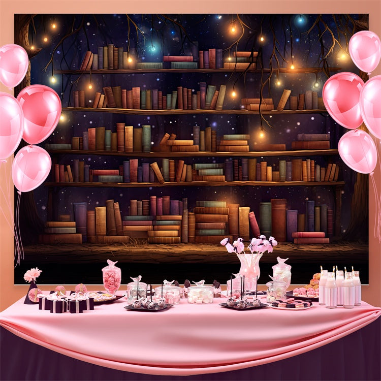 World Book Day Backdrop Enchanted Forest Bookshelves Backdrop CJJ3-56