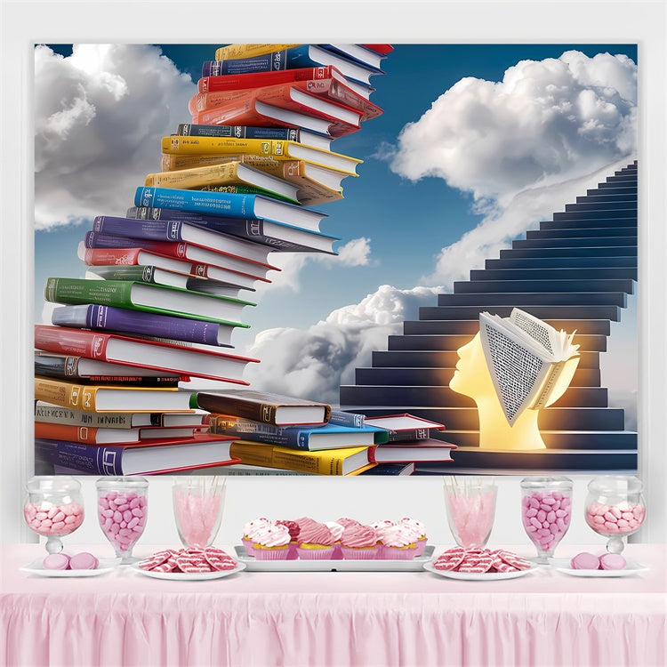 World Book Day Backdrop Colorful Books Staircase Backdrop CJJ3-58