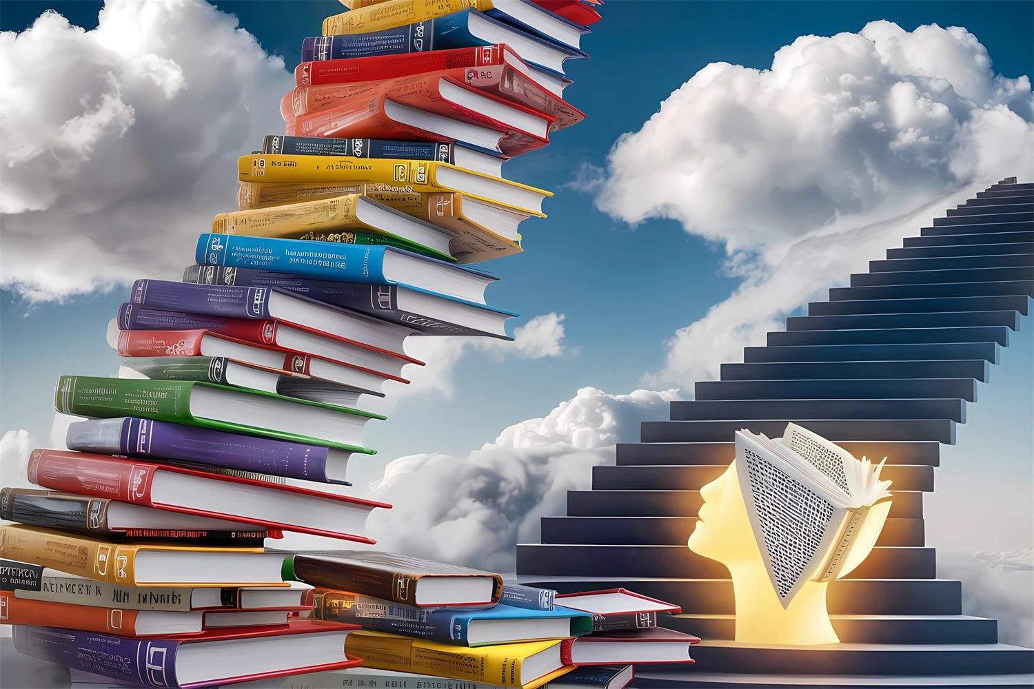 World Book Day Backdrop Colorful Books Staircase Backdrop CJJ3-58