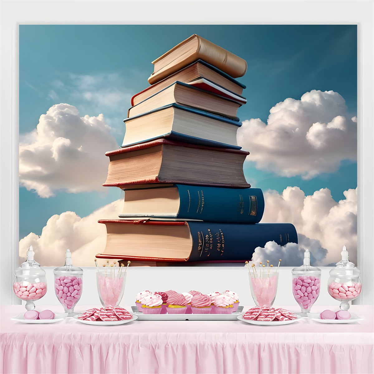World Book Day Backdrop Dreamy Blue Sky Books Backdrop CJJ3-59